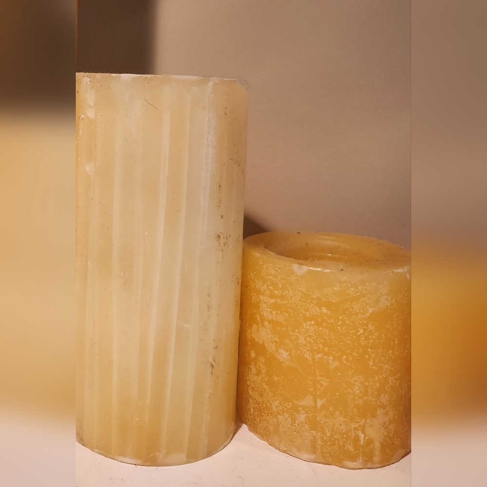 2 Pottery Barn Yellow and Cream Candle Trio